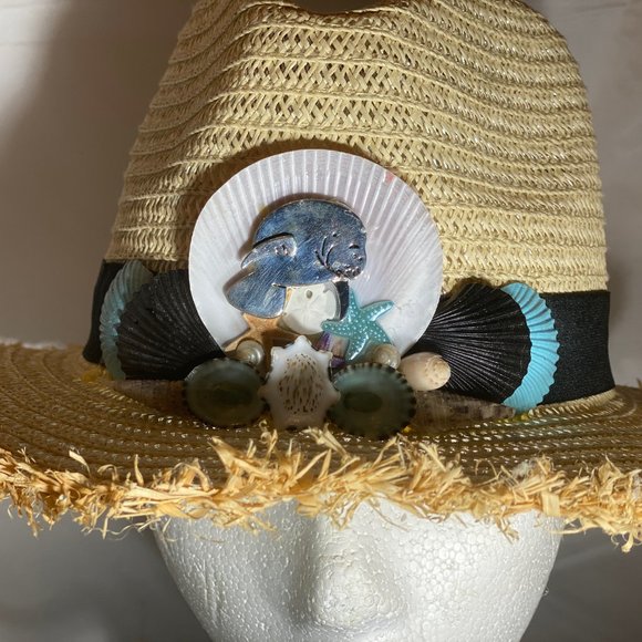 Seashells & Pewter Manatee Beach Panama Sun Hat main image 5
